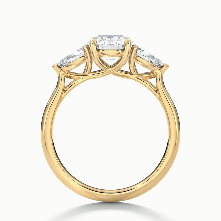 Olia 9 Carat Round 3 Stone Moissanite Diamond Ring With Pear Side Stone in 18k Yellow Gold