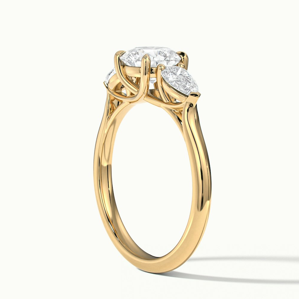 Kai 4 Carat Round 3 Stone Lab Grown Engagement Ring With Pear Side Stone in 10k Yellow Gold