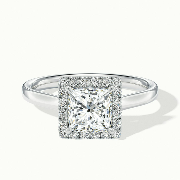 Bela 4 Carat Princess Cut Halo Moissanite Engagement Ring in 14k White Gold