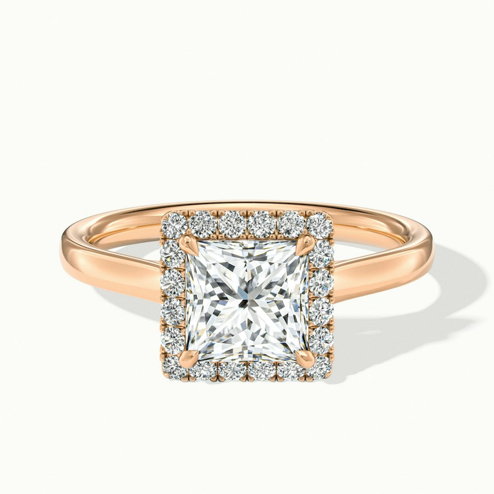 Bela 2 Carat Princess Cut Halo Moissanite Engagement Ring in 18k Rose Gold