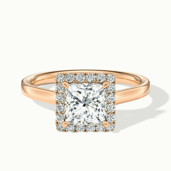 Bela 1.5 Carat Princess Cut Halo Moissanite Engagement Ring in 14k Rose Gold