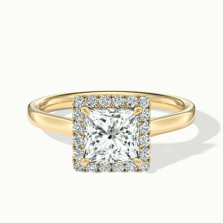 Bela 2.5 Carat Princess Cut Halo Moissanite Engagement Ring in 10k Yellow Gold