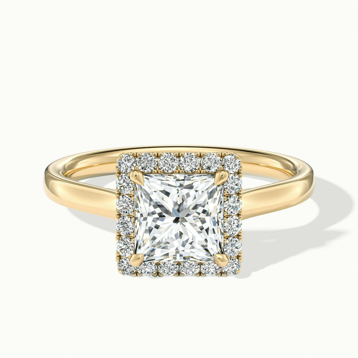Bela 1 Carat Princess Cut Halo Moissanite Engagement Ring in 10k Yellow Gold