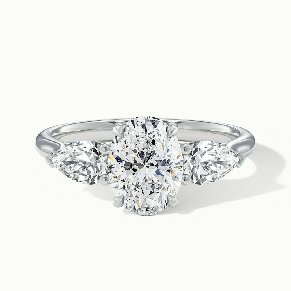 Isa 5.5 Carat Three Stone Oval Halo Moissanite Engagement Ring in 18k White Gold