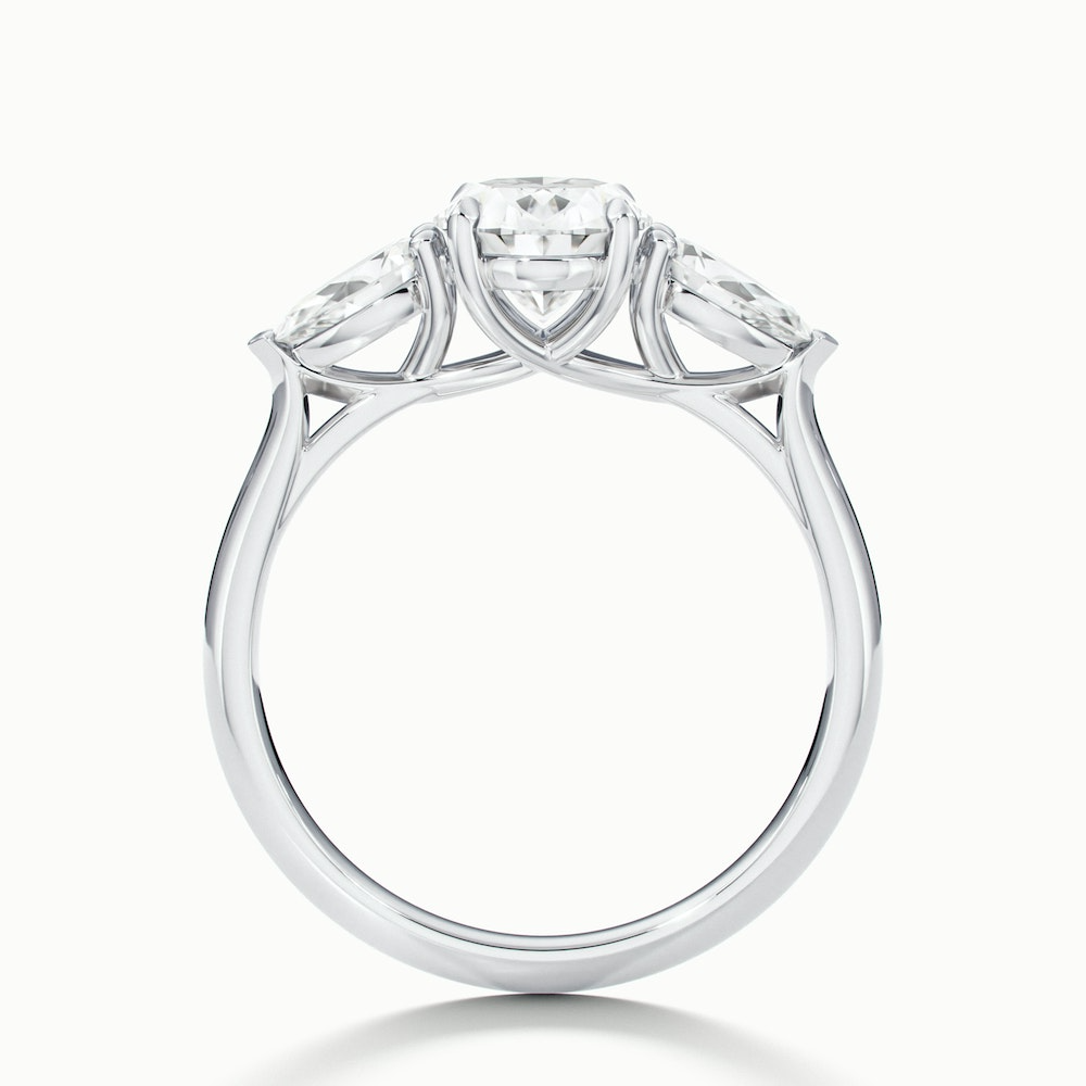 Isa 5.5 Carat Three Stone Oval Halo Moissanite Engagement Ring in 14k White Gold