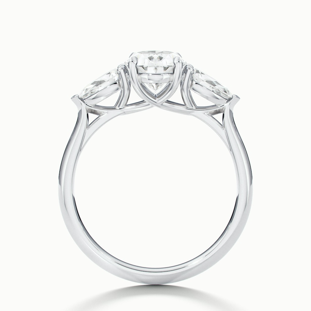 Isa 1.5 Carat Three Stone Oval Halo Moissanite Engagement Ring in 18k White Gold
