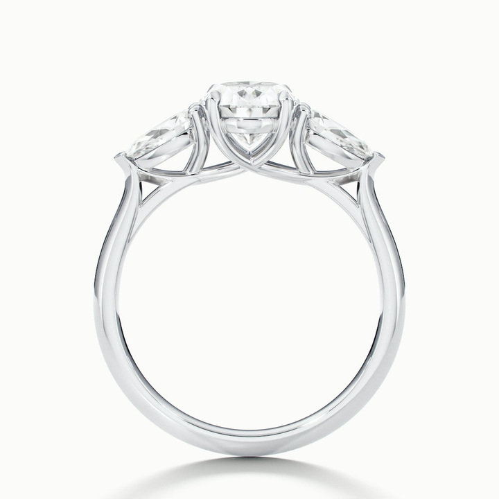 Isa 1 Carat Three Stone Oval Halo Moissanite Engagement Ring in Platinum