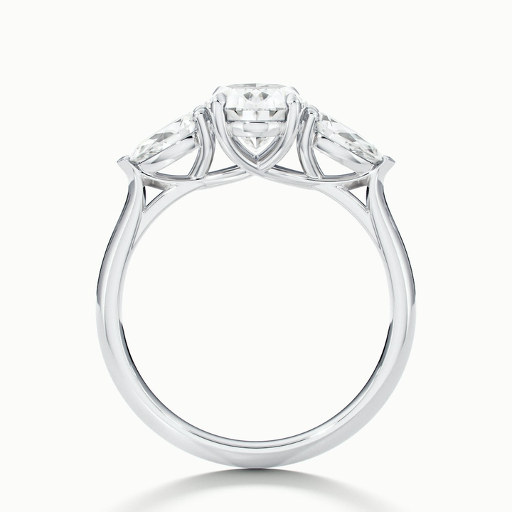 Isa 1.5 Carat Three Stone Oval Halo Moissanite Engagement Ring in Platinum