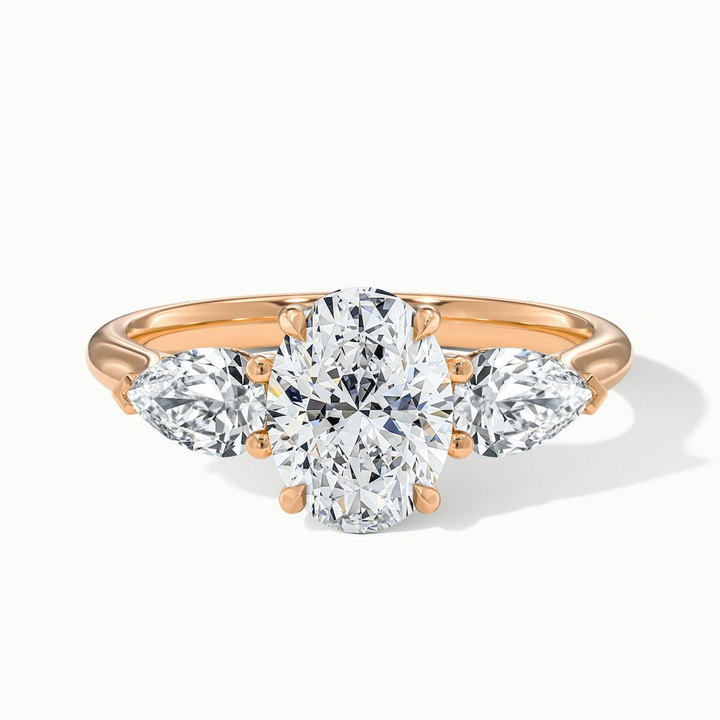 Jini 4.5 Carat Three Stone Oval Lab Grown Diamond Ring in 10k Rose Gold