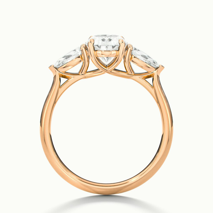Isa 1 Carat Three Stone Oval Halo Moissanite Engagement Ring in 14k Rose Gold