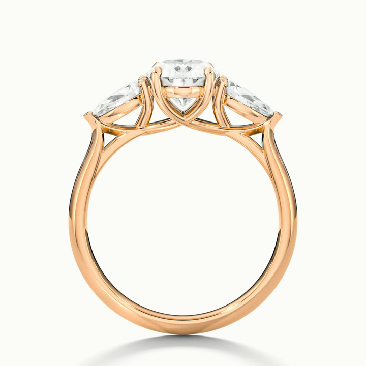 Ceci 6 Carat Three Stone Oval Halo Moissanite Engagement Ring in 18k Rose Gold