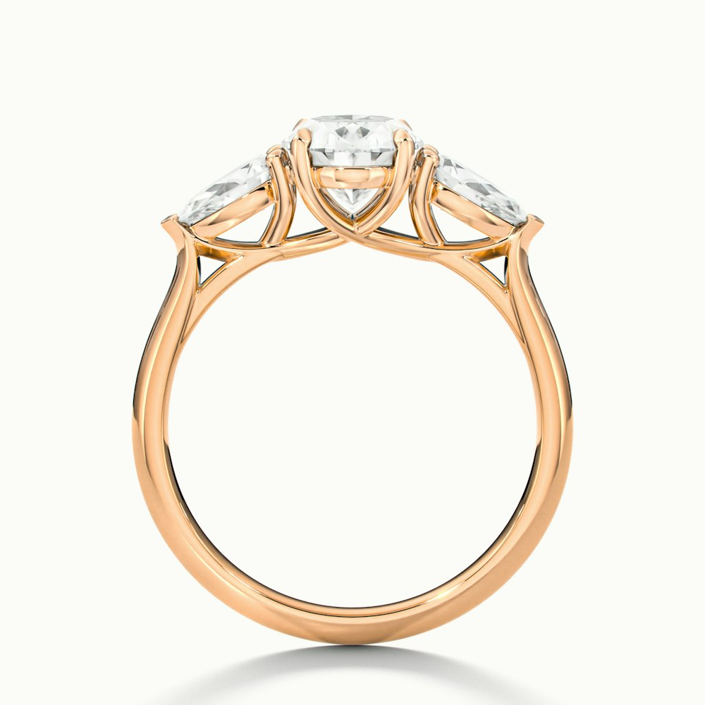 Isa 2 Carat Three Stone Oval Halo Moissanite Engagement Ring in 18k Rose Gold