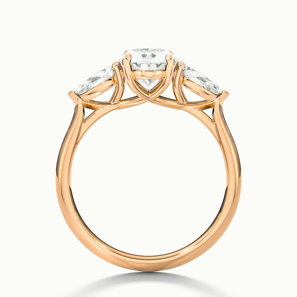 Isa 2.5 Carat Three Stone Oval Halo Moissanite Engagement Ring in 10k Rose Gold