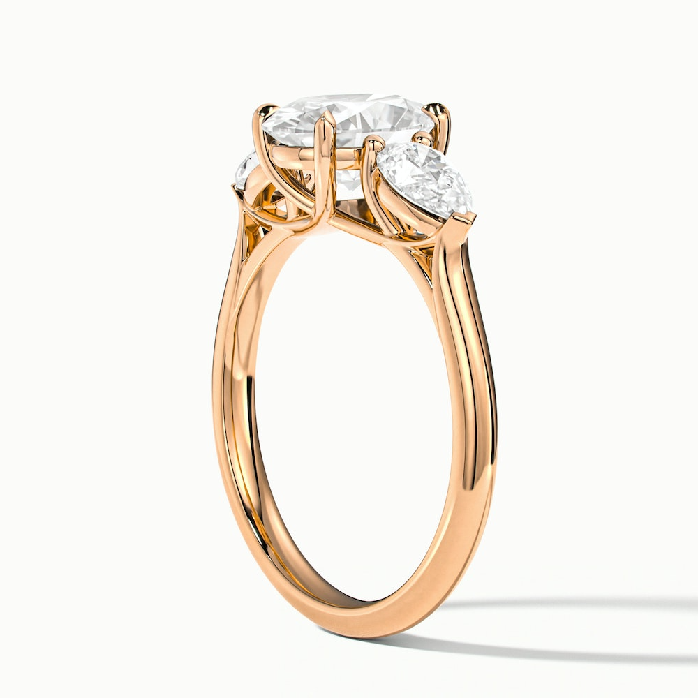 Ceci 6 Carat Three Stone Oval Halo Moissanite Engagement Ring in 18k Rose Gold