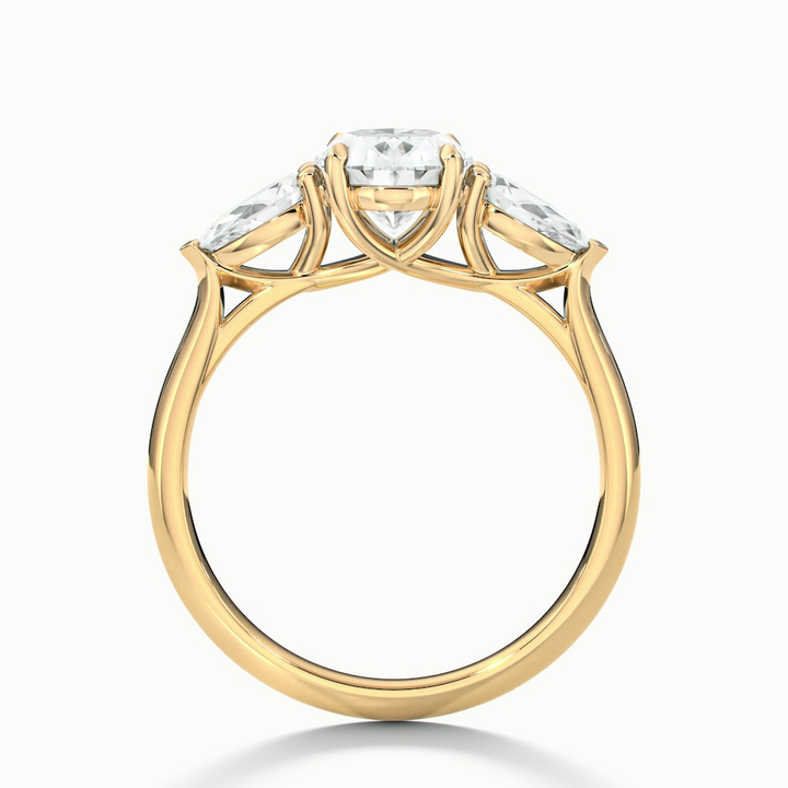 Isa 2.5 Carat Three Stone Oval Halo Moissanite Engagement Ring in 14k Yellow Gold