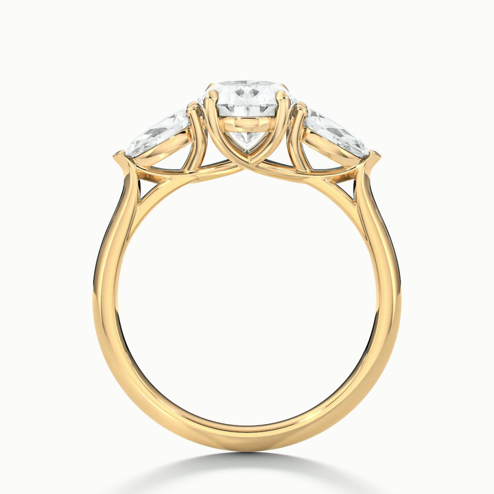 Isa 1.5 Carat Three Stone Oval Halo Moissanite Engagement Ring in 10k Yellow Gold