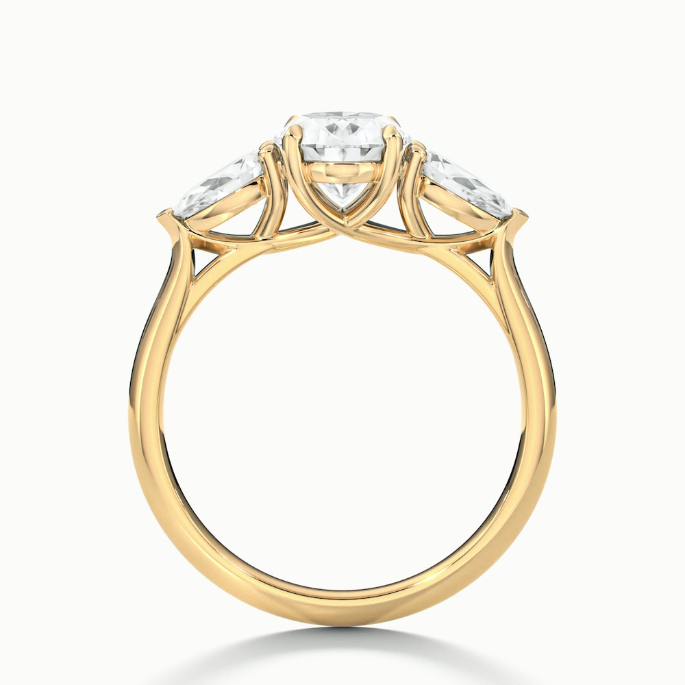 Isa 2 Carat Three Stone Oval Halo Moissanite Engagement Ring in 10k Yellow Gold