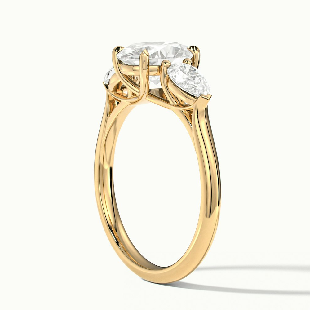 Ceci 9 Carat Three Stone Oval Halo Moissanite Engagement Ring in 10k Yellow Gold