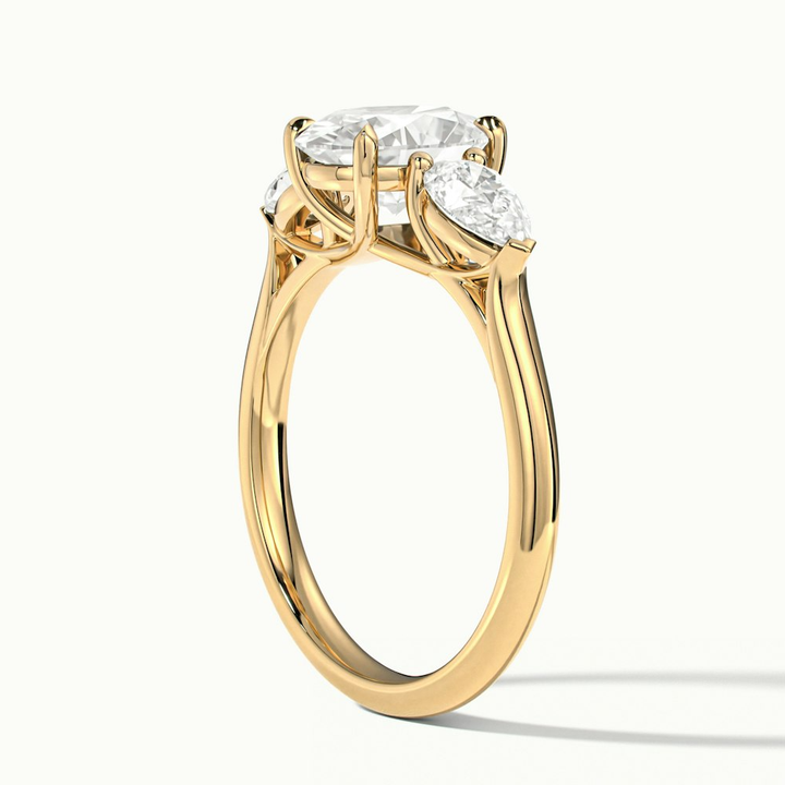 Isa 3 Carat Three Stone Oval Halo Moissanite Engagement Ring in 18k Yellow Gold