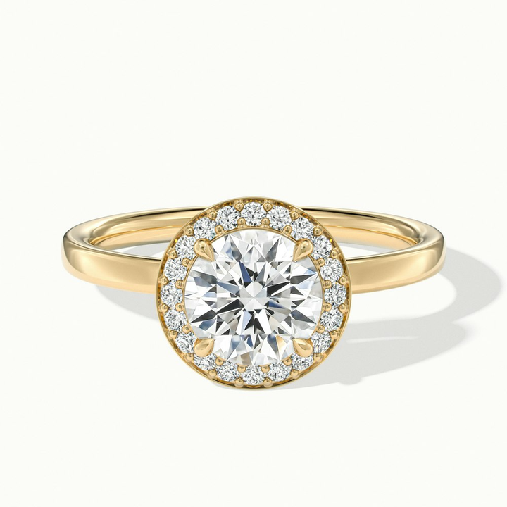 Aura 4 Carat Round Halo Pave Moissanite Engagement Ring in 14k Yellow Gold