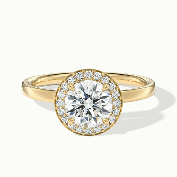 Aura 1.5 Carat Round Halo Pave Moissanite Engagement Ring in 18k Yellow Gold