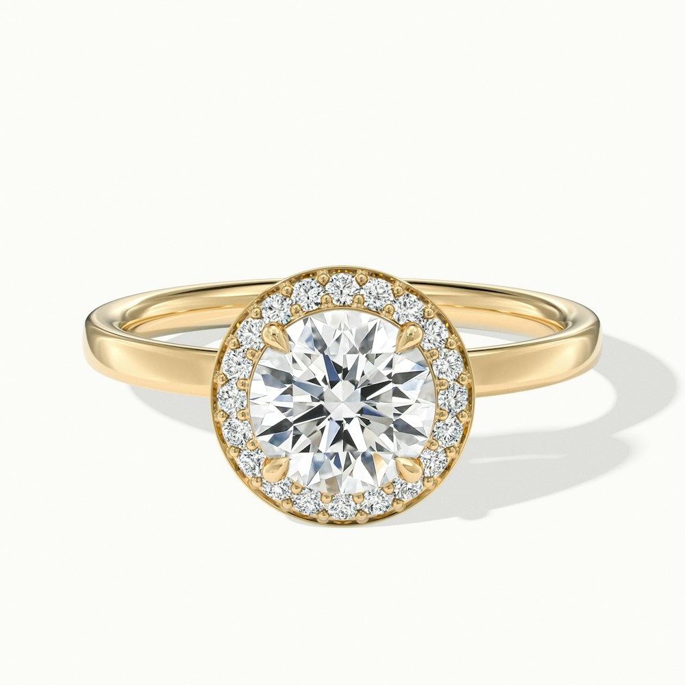 Arya 4.5 Carat Round Halo Pave Lab Grown Diamond Ring in 14k Yellow Gold