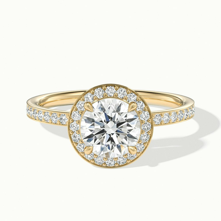 Nyra 2 Carat Round Halo Pave Moissanite Engagement Ring in 18k Yellow Gold