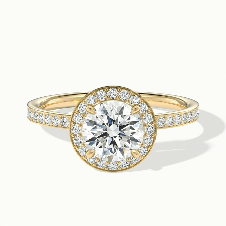 Nyra 1 Carat Round Halo Pave Moissanite Engagement Ring in 10k Yellow Gold