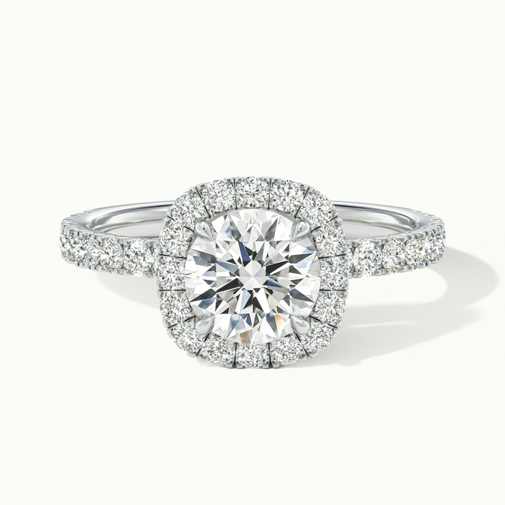 Zia 2 Carat Round Cut Halo Pave Moissanite Engagement Ring in 18k White Gold