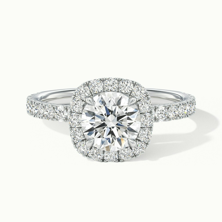 Adley 3.5 Carat Round Cut Halo Pave Lab Grown Diamond Ring in 10k White Gold