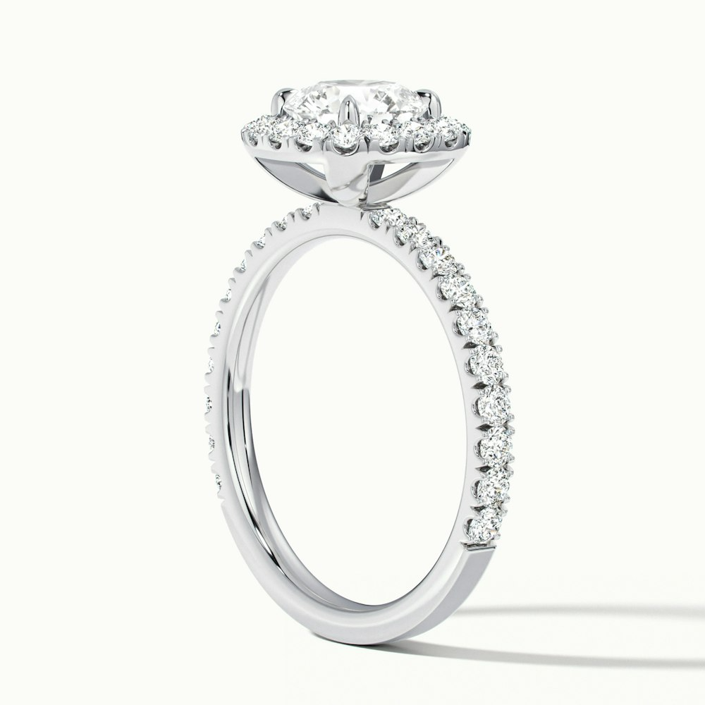 Zia 4 Carat Round Cut Halo Pave Moissanite Engagement Ring in 18k White Gold