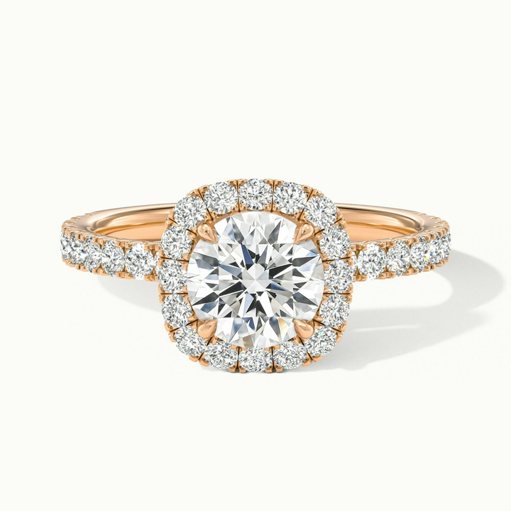 Adley 2.5 Carat Round Cut Halo Pave Lab Grown Diamond Ring in 10k Rose Gold