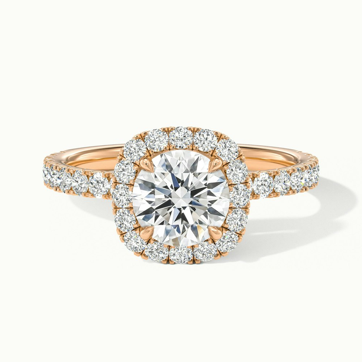 Zia 1 Carat Round Cut Halo Pave Moissanite Engagement Ring in 18k Rose Gold