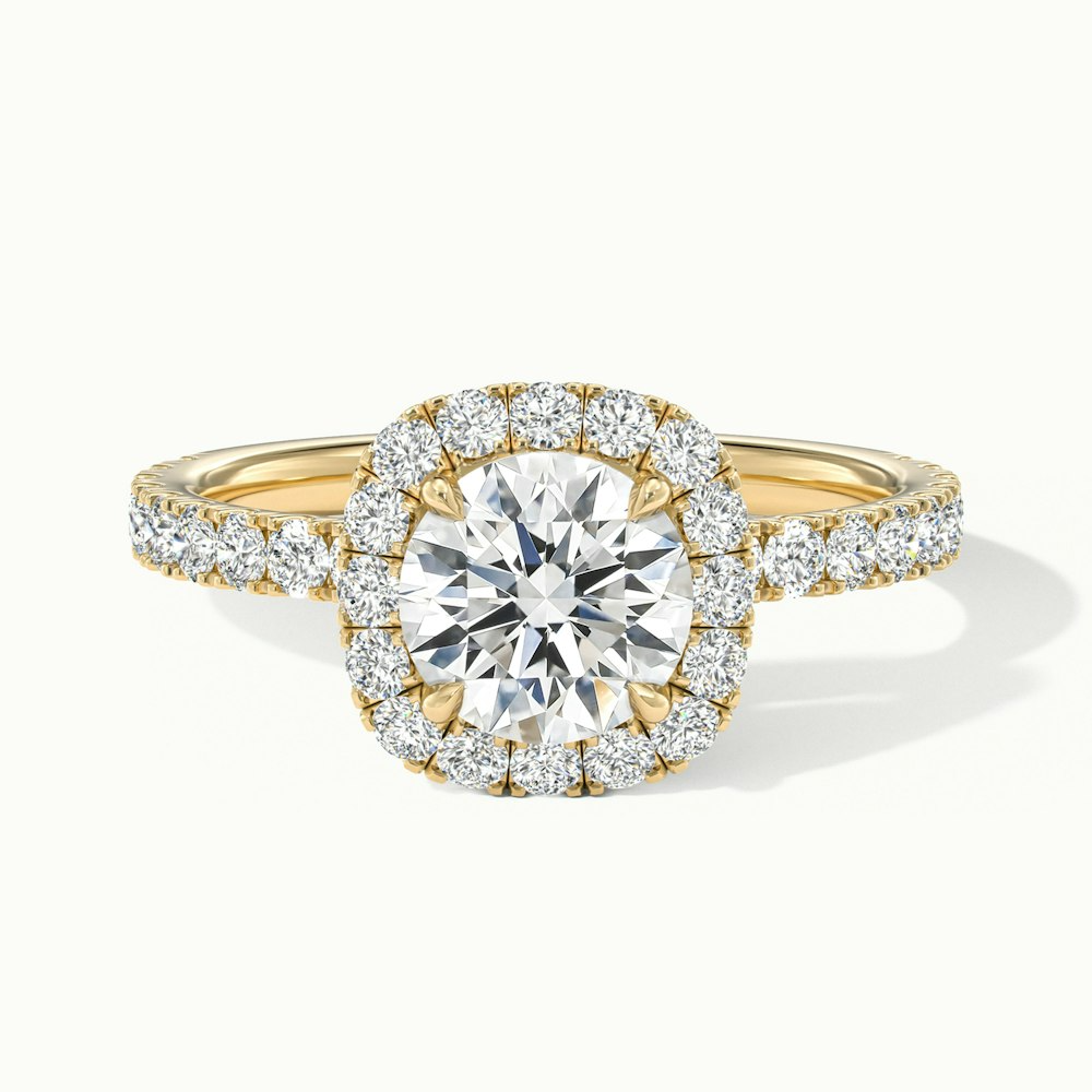 Zia 3.5 Carat Round Cut Halo Pave Moissanite Engagement Ring in 18k Yellow Gold