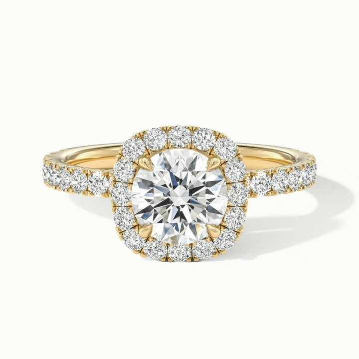 Zia 3 Carat Round Cut Halo Pave Moissanite Engagement Ring in 18k Yellow Gold