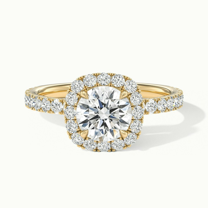 Adley 3.5 Carat Round Cut Halo Pave Lab Grown Diamond Ring in 10k Yellow Gold