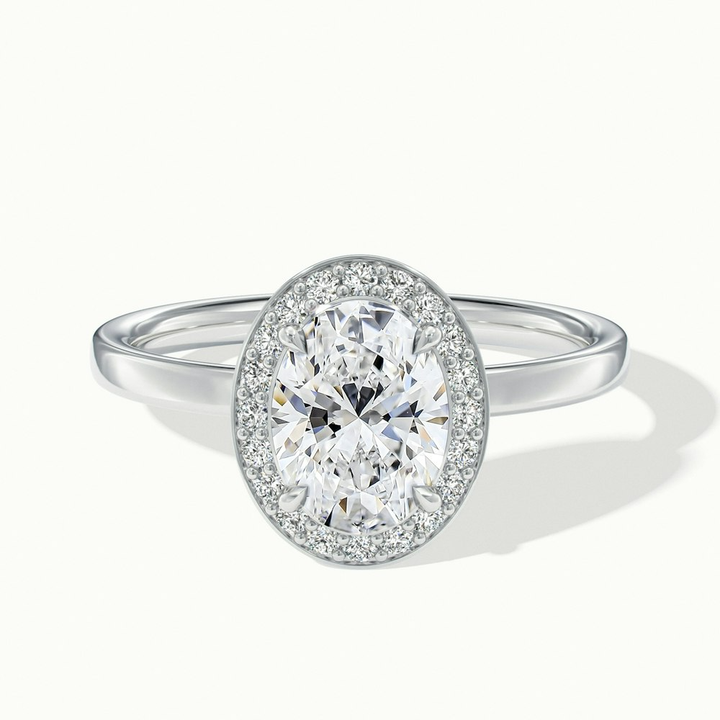 Joa 2 Carat Oval Halo Moissanite Engagement Ring in Platinum