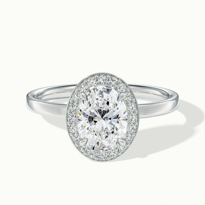 Aisha 2 Carat Oval Halo Lab Grown Diamond Ring in 10k White Gold