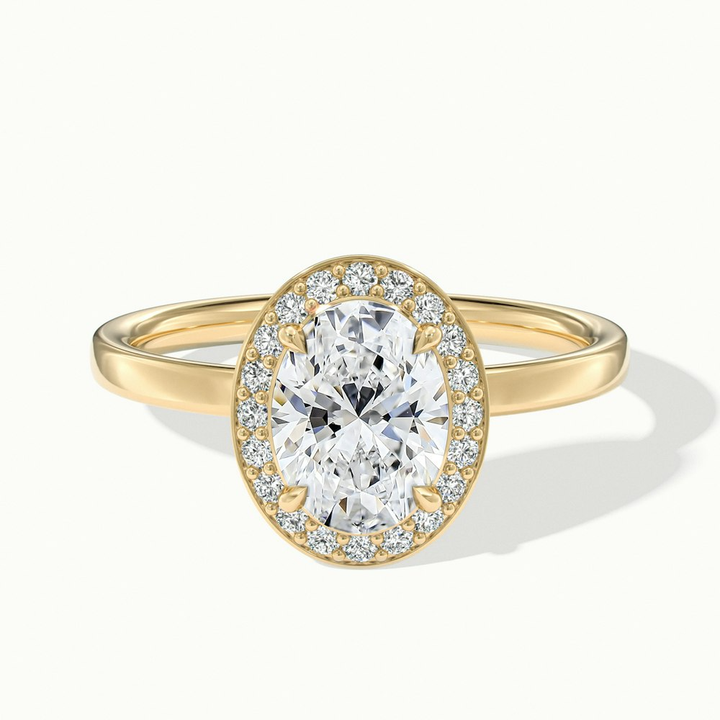 Joa 5 Carat Oval Halo Moissanite Engagement Ring in 18k Yellow Gold