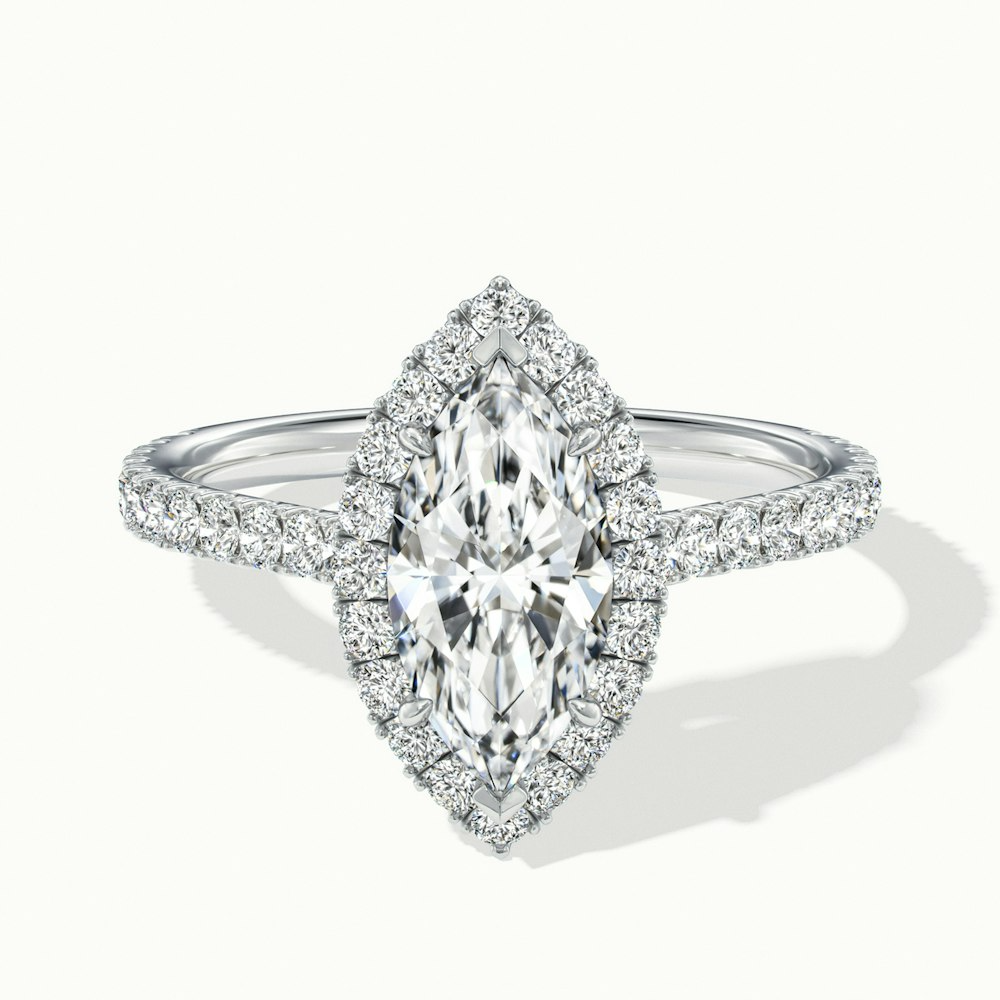 Anna 3.5 Carat Marquise Halo Pave Moissanite Engagement Ring in Platinum