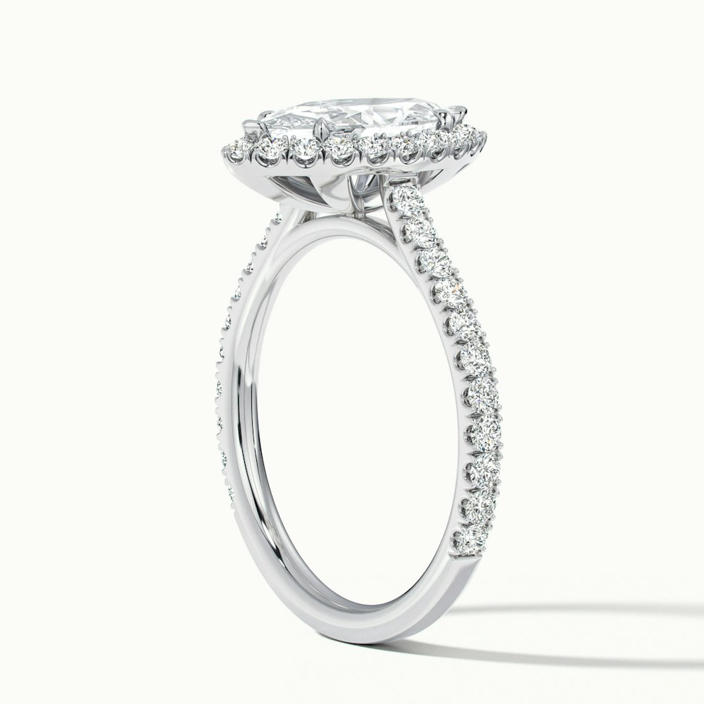 Cara 9 Carat Marquise Halo Pave Moissanite Engagement Ring in 18k White Gold