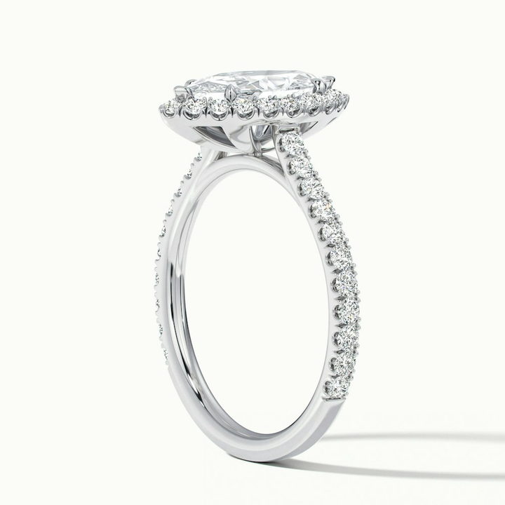 Anna 2 Carat Marquise Halo Pave Moissanite Engagement Ring in 18k White Gold