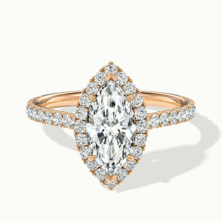 Alexa 3.5 Carat Marquise Halo Pave Lab Grown Diamond Ring in 14k Rose Gold