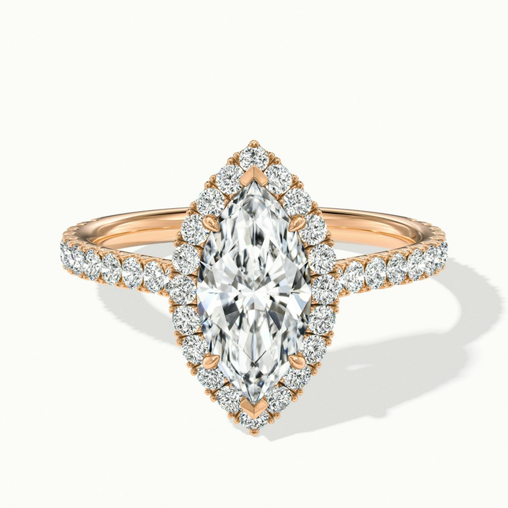 Anna 1 Carat Marquise Halo Pave Moissanite Engagement Ring in 10k Rose Gold