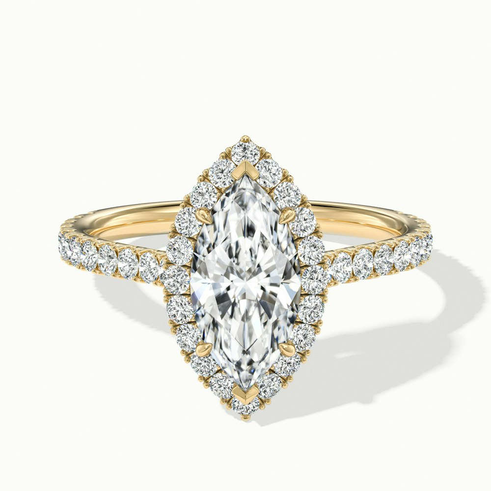 Alexa 3.5 Carat Marquise Halo Pave Lab Grown Diamond Ring in 18k Yellow Gold