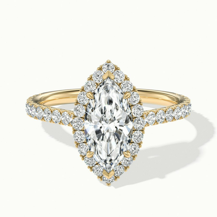 Anna 2 Carat Marquise Halo Pave Moissanite Engagement Ring in 14k Yellow Gold