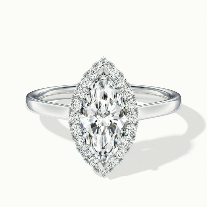 Bria 10 Carat Marquise Halo Moissanite Engagement Ring in 18k White Gold