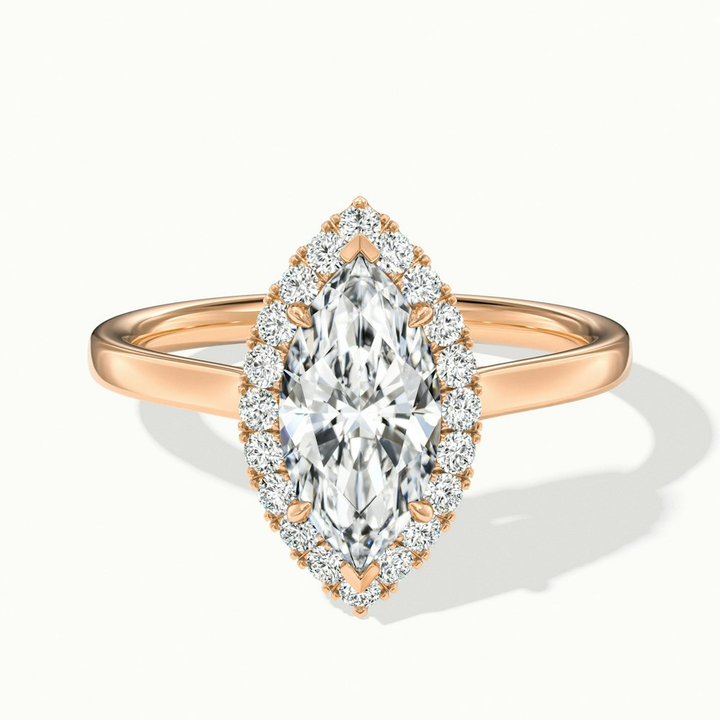 Lena 3.5 Carat Marquise Halo Moissanite Engagement Ring in 14k Rose Gold