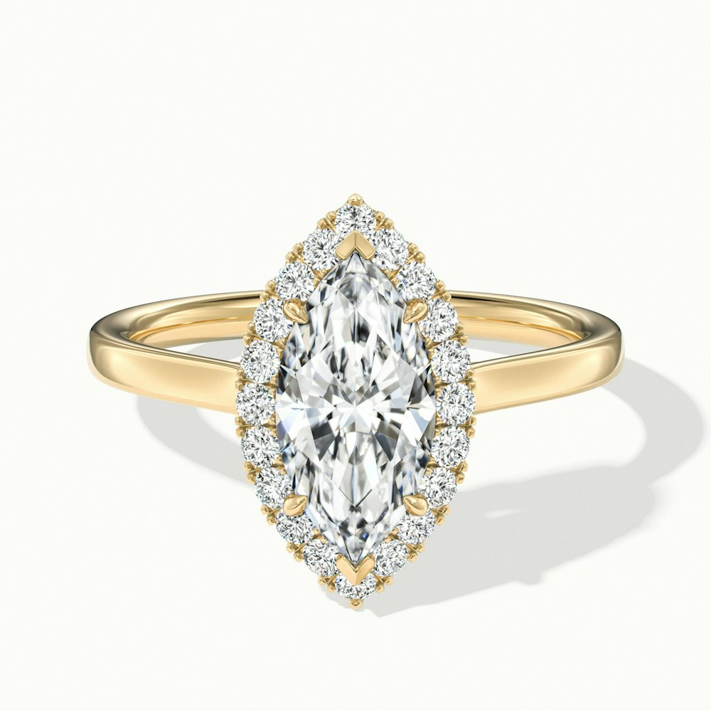 Lena 3.5 Carat Marquise Halo Moissanite Engagement Ring in 18k Yellow Gold