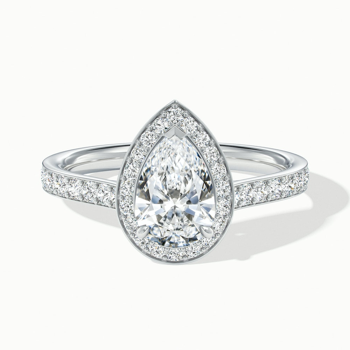 Zara 2 Carat Pear Halo Pave Lab Grown Engagement Ring in 18k White Gold